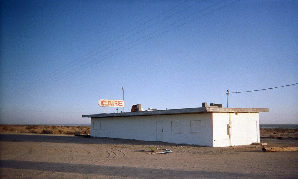 An abandoned cafe on the Salton Sea in California.